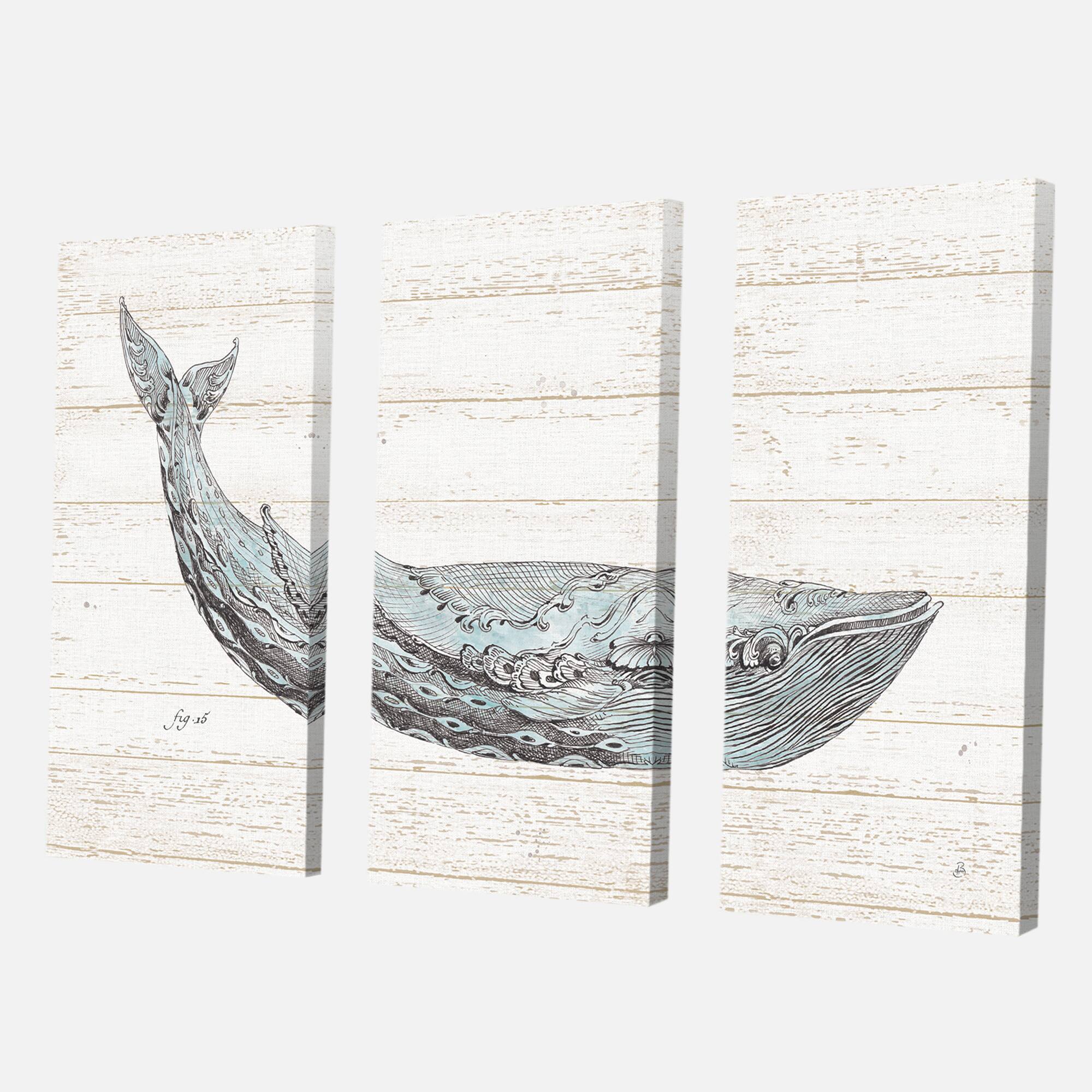 Designart - Blue Whale Handpainted Watercolor - Nautical & Coastal Gallery-wrapped Canvas